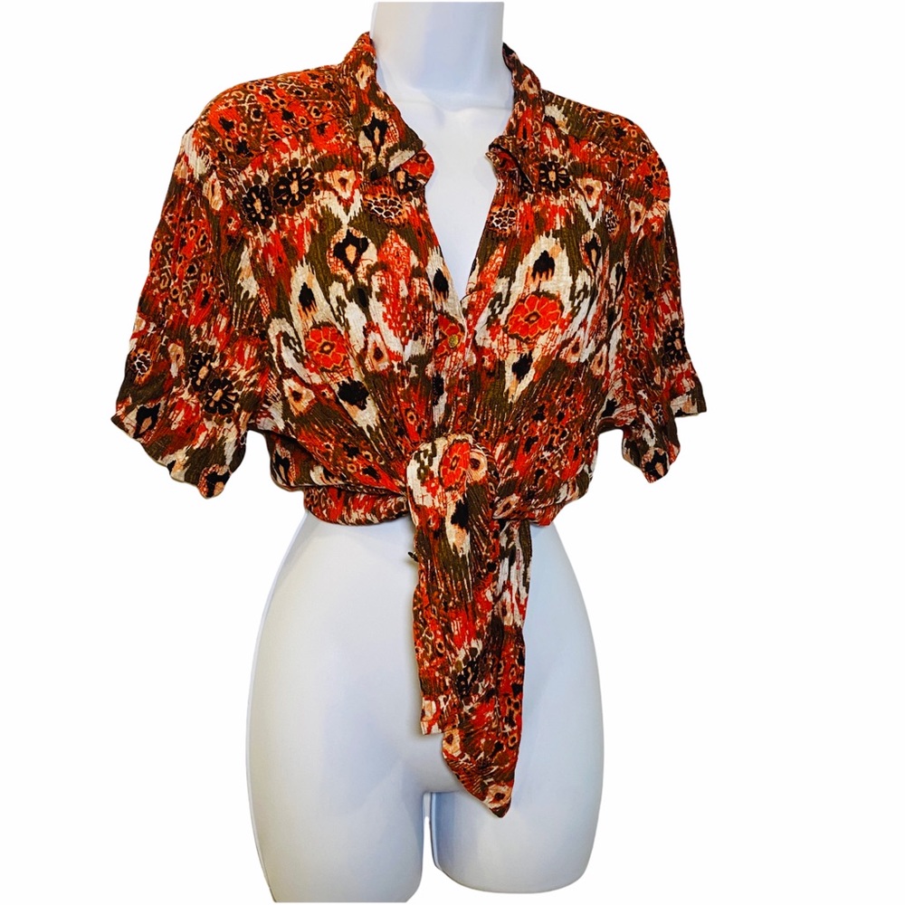 KORET Multicolor Short Sleeve Button Down Top XL